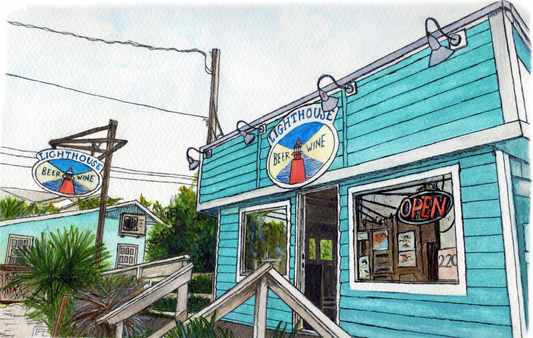 Lighthouse Beer & Wine — Original Art Print 4x6