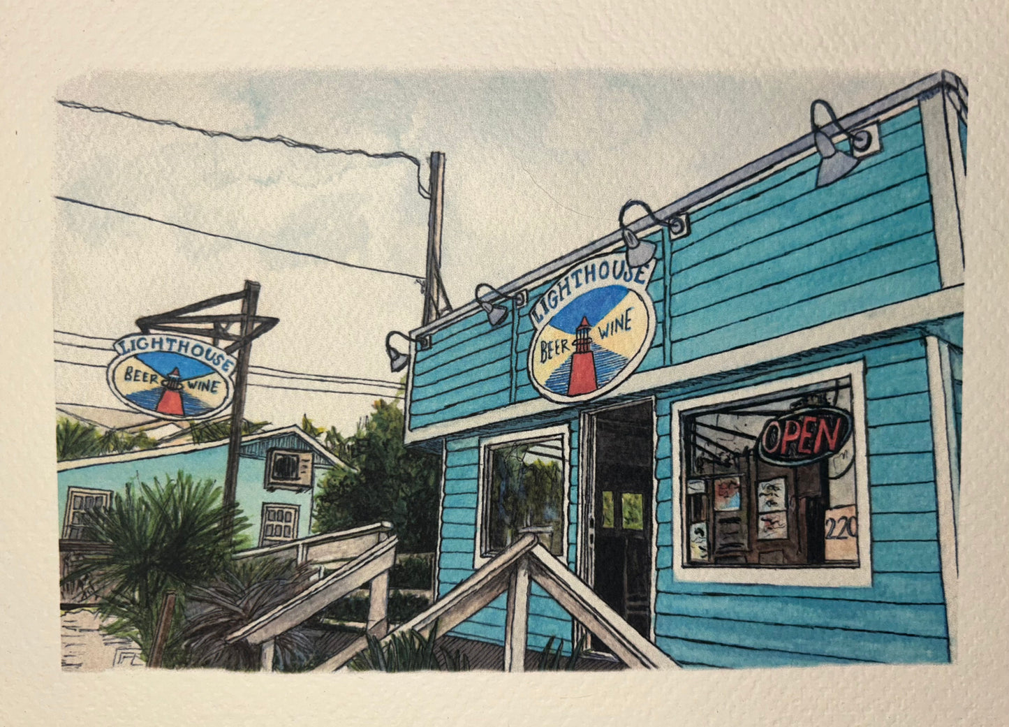 Lighthouse Beer & Wine — Original Art Print 4x6